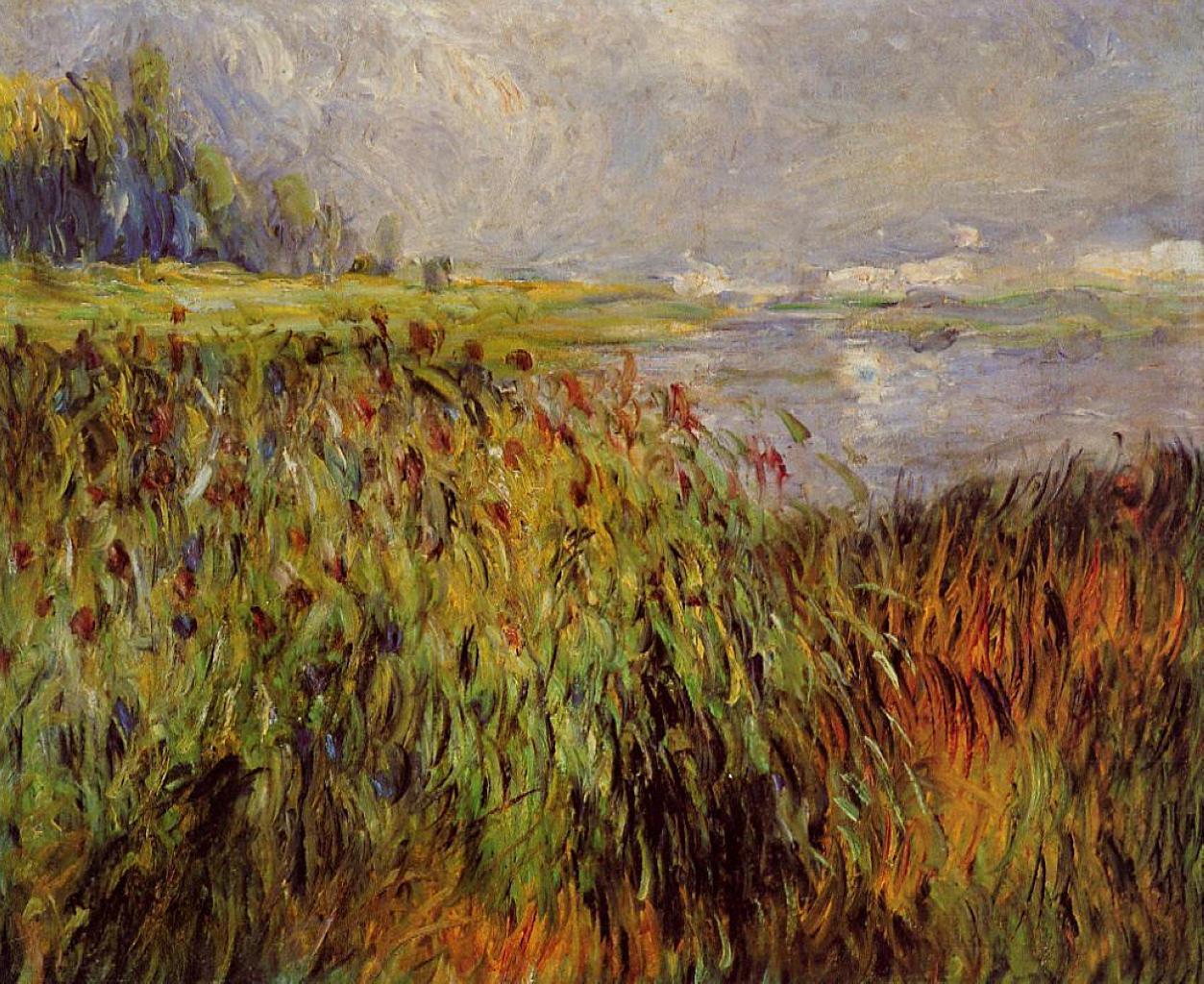 Bulrushes on the Banks of the Seine - Pierre-Auguste Renoir painting on canvas